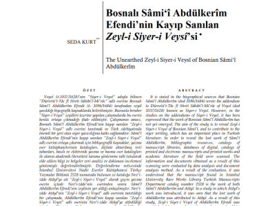 Res. Assist. Dr. Seda Kurt's new article was published in the 28th issue of the Journal of Divan Literature Studies.